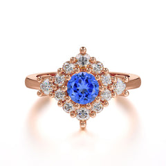 Round Cut Sapphire Engagement Ring Cluster 6-Prong Setting