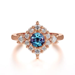 Round Cut Alexandrite Engagement Ring Cluster Six Prong Setting