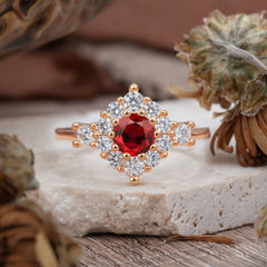 Round Cut Ruby Engagement Ring Cluster Six Prong Setting