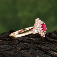 Round Cut Ruby Engagement Ring Cluster Six Prong Setting