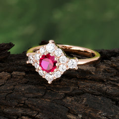 Round Cut Ruby Engagement Ring Cluster Six Prong Setting
