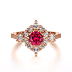 Round Cut Ruby Engagement Ring Cluster Six Prong Setting