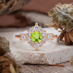 Round Cut Peridot Engagement Ring Cluster 6-Prong Setting