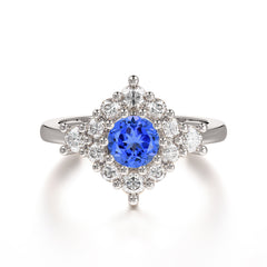 Round Cut Sapphire Engagement Ring Cluster 6-Prong Setting