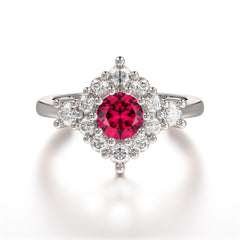 Round Cut Ruby Engagement Ring Cluster Six Prong Setting