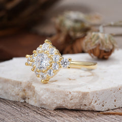 Round Cut Moissanite Engagement Ring Cluster Six Prong Setting