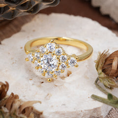 Round Cut Moissanite Engagement Ring Cluster Six Prong Setting