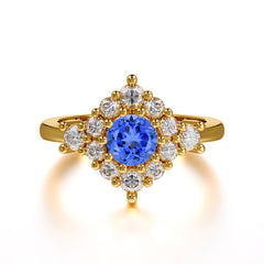 Round Cut Sapphire Engagement Ring Cluster 6-Prong Setting