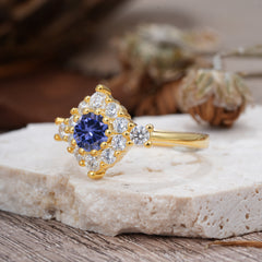 Round Cut Tanzanite Engagement Ring Cluster 6-Prong Setting
