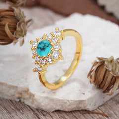 Round Cut Turquoise Engagement Ring Cluster 6-Prong Setting