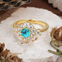 Round Cut Turquoise Engagement Ring Cluster 6-Prong Setting