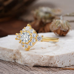 Round Cut  Lab Diamond Engagement Ring Cluster 6-Prong Setting