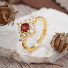 Round Cut Garnet Engagement Ring Cluster 6-Prong Setting