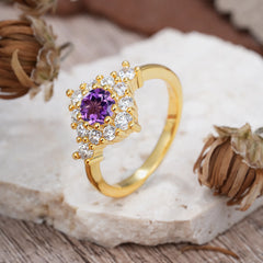 Round Cut Amethyst Engagement Ring Cluster 6-Prong Setting