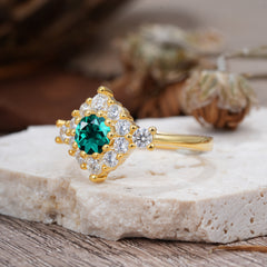 Round Cut Emerald Engagement Ring Cluster 6-Prong Setting