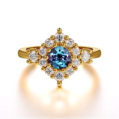 Round Cut Alexandrite Engagement Ring Cluster Six Prong Setting