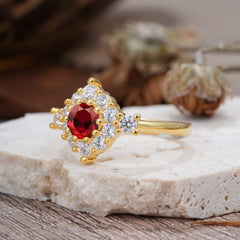 Round Cut Ruby Engagement Ring Cluster Six Prong Setting