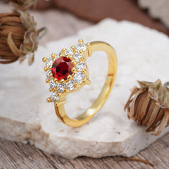 Round Cut Ruby Engagement Ring Cluster Six Prong Setting
