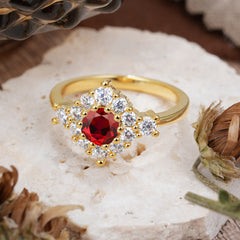 Round Cut Ruby Engagement Ring Cluster Six Prong Setting