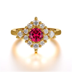 Round Cut Ruby Engagement Ring Cluster Six Prong Setting