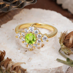 Round Cut Peridot Engagement Ring Cluster 6-Prong Setting