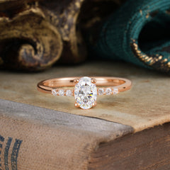 1 Carat Oval Cut 4 Prong Moissanite Dainty Engagement Ring