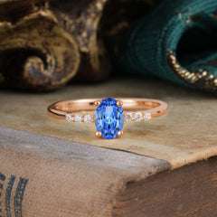 1 Carat Oval Cut 4-Prong Sapphire Dainty Engagement Ring