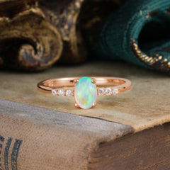 1 Carat Oval Cut 4-Prong Opal Dainty Engagement Ring