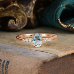 1 Carat Oval Cut Moss Agate Dainty Engagement Ring