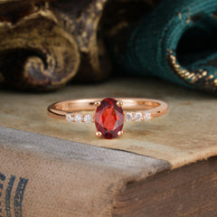 1 Carat Oval Cut Garnet Dainty Engagement Ring