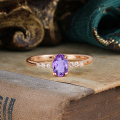 1 Carat Oval Cut 4-Prong Amethyst Dainty Engagement Ring