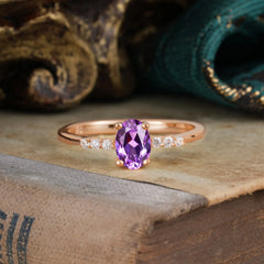 1 Carat Oval Cut 4-Prong Amethyst Dainty Engagement Ring