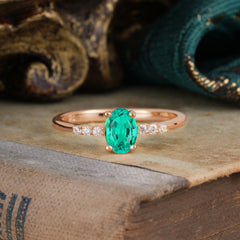 1 Carat Oval Cut 4-Prong Emerald Dainty Engagement Ring