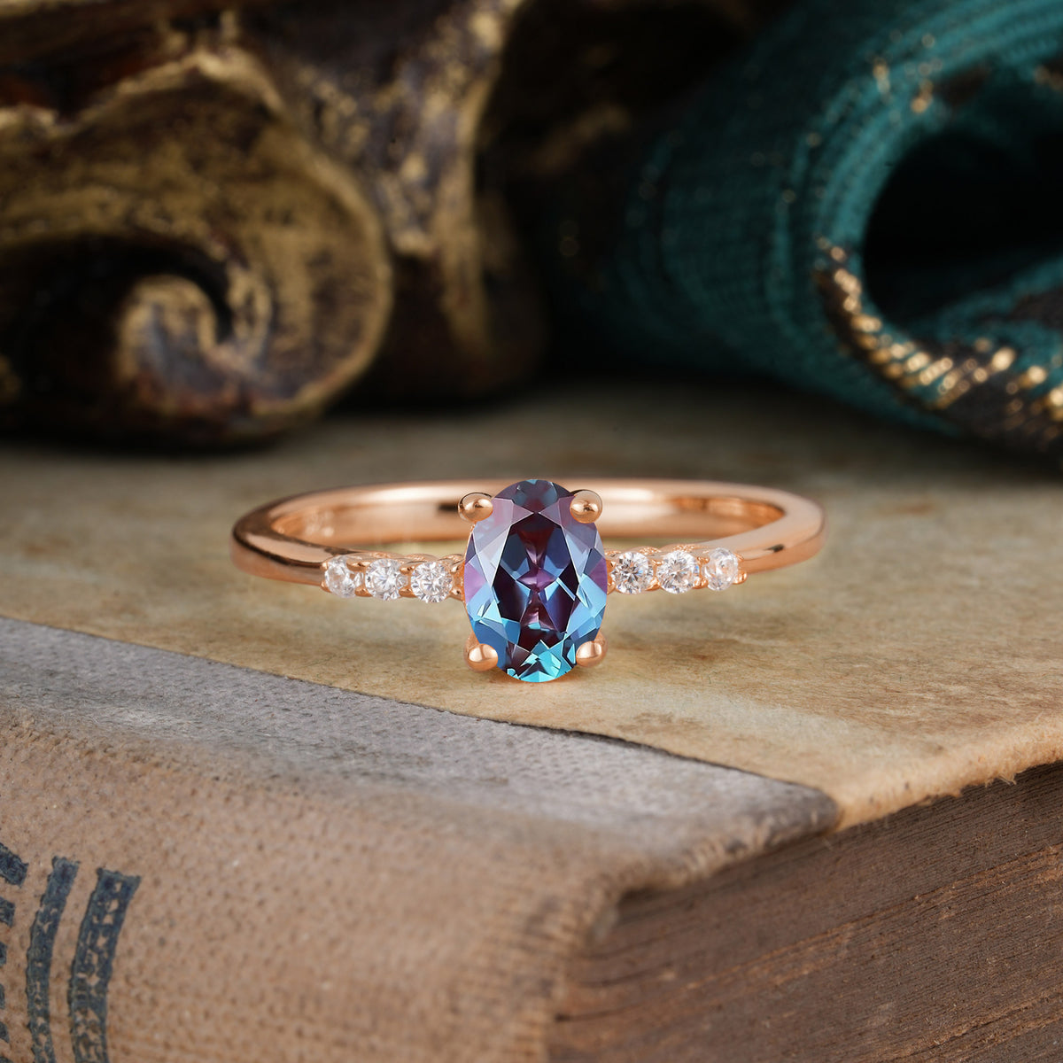 1 Carat Oval Cut Alexandrite Dainty Engagement Ring