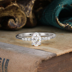 1 Carat Oval Cut 4 Prong Moissanite Dainty Engagement Ring