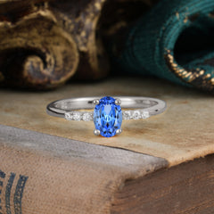 1 Carat Oval Cut 4-Prong Sapphire Dainty Engagement Ring
