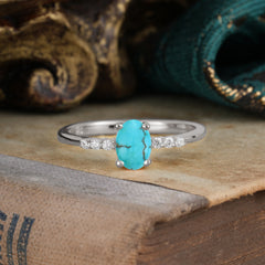 1 Carat Oval Cut 4-Prong Turquoise Dainty Engagement Ring