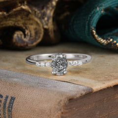 1 Carat Oval Cut 4-Prong Black Rutilated Quartz Dainty Engagement Ring