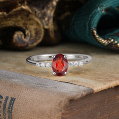 1 Carat Oval Cut Garnet Dainty Engagement Ring