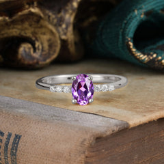 1 Carat Oval Cut 4-Prong Amethyst Dainty Engagement Ring