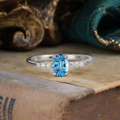 1 Carat Oval Cut 4-Prong Aquamarine Dainty Engagement Ring