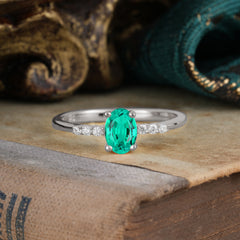 1 Carat Oval Cut 4-Prong Emerald Dainty Engagement Ring