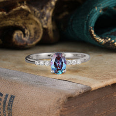 1 Carat Oval Cut Alexandrite Dainty Engagement Ring