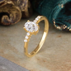 1 Carat Oval Cut 4 Prong Moissanite Dainty Engagement Ring