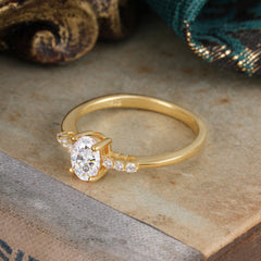 1 Carat Oval Cut 4 Prong Moissanite Dainty Engagement Ring