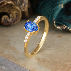 1 Carat Oval Cut 4-Prong Sapphire Dainty Engagement Ring