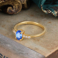 1 Carat Oval Cut 4-Prong Sapphire Dainty Engagement Ring