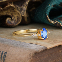 1 Carat Oval Cut 4-Prong Sapphire Dainty Engagement Ring