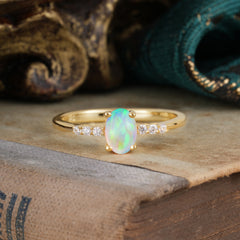 1 Carat Oval Cut 4-Prong Opal Dainty Engagement Ring
