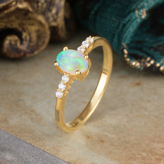 1 Carat Oval Cut 4-Prong Opal Dainty Engagement Ring